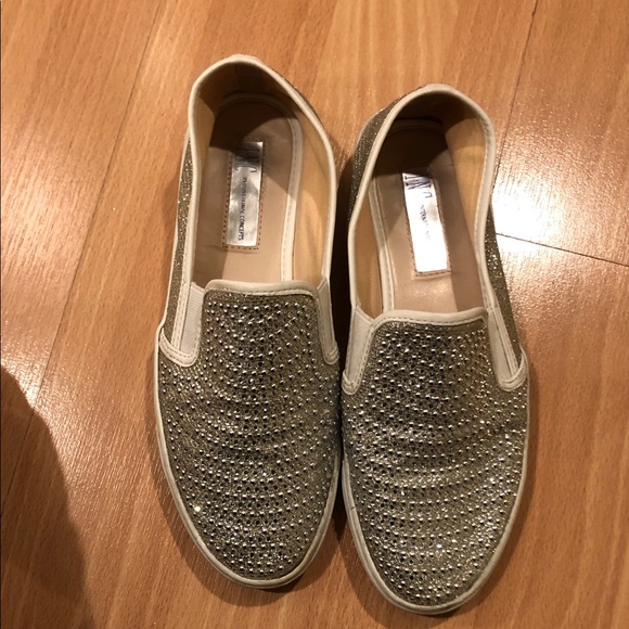 INC International Concepts Silver Studded Slip-On Sneakers - Picture 1 of 4
